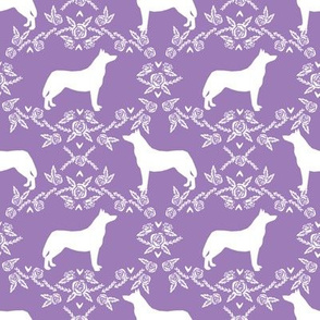 Husky siberian huskies dog breed silhouette fabric floral purple