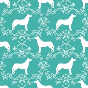 Husky siberian huskies dog breed silhouette fabric floral turquoise