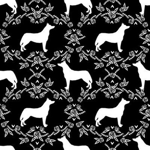 Husky siberian huskies dog breed silhouette fabric floral  black