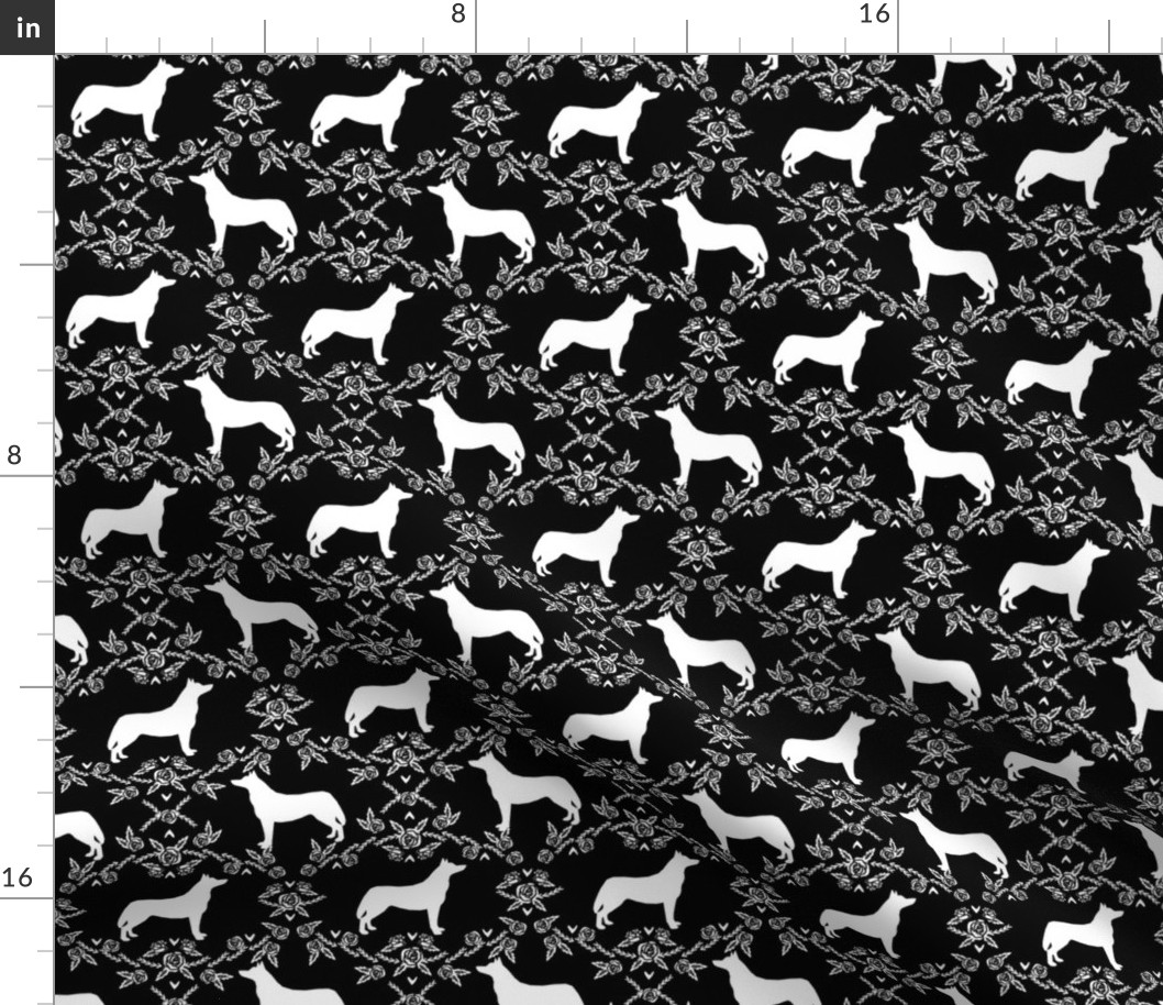 Husky siberian huskies dog breed silhouette fabric floral  black