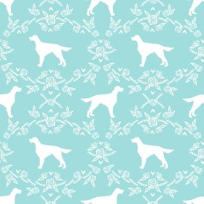 Irish Setter floral silhouette dog fabric pattern blue tint