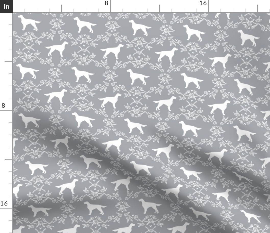 Irish Setter floral silhouette dog fabric pattern grey