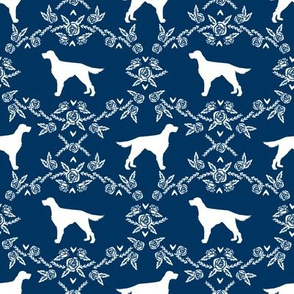 Irish Setter floral silhouette dog fabric pattern navy