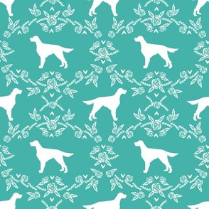 Irish Setter floral silhouette dog fabric pattern turquoise