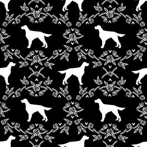 Irish Setter floral silhouette dog fabric pattern black and white