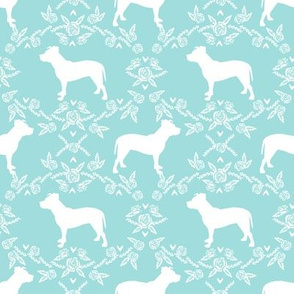 Pitbull floral silhouette dog breed pattern blue tint