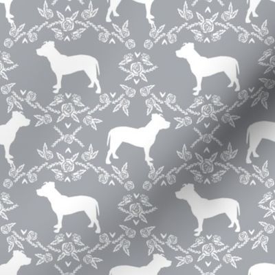 Pitbull floral silhouette dog breed pattern grey