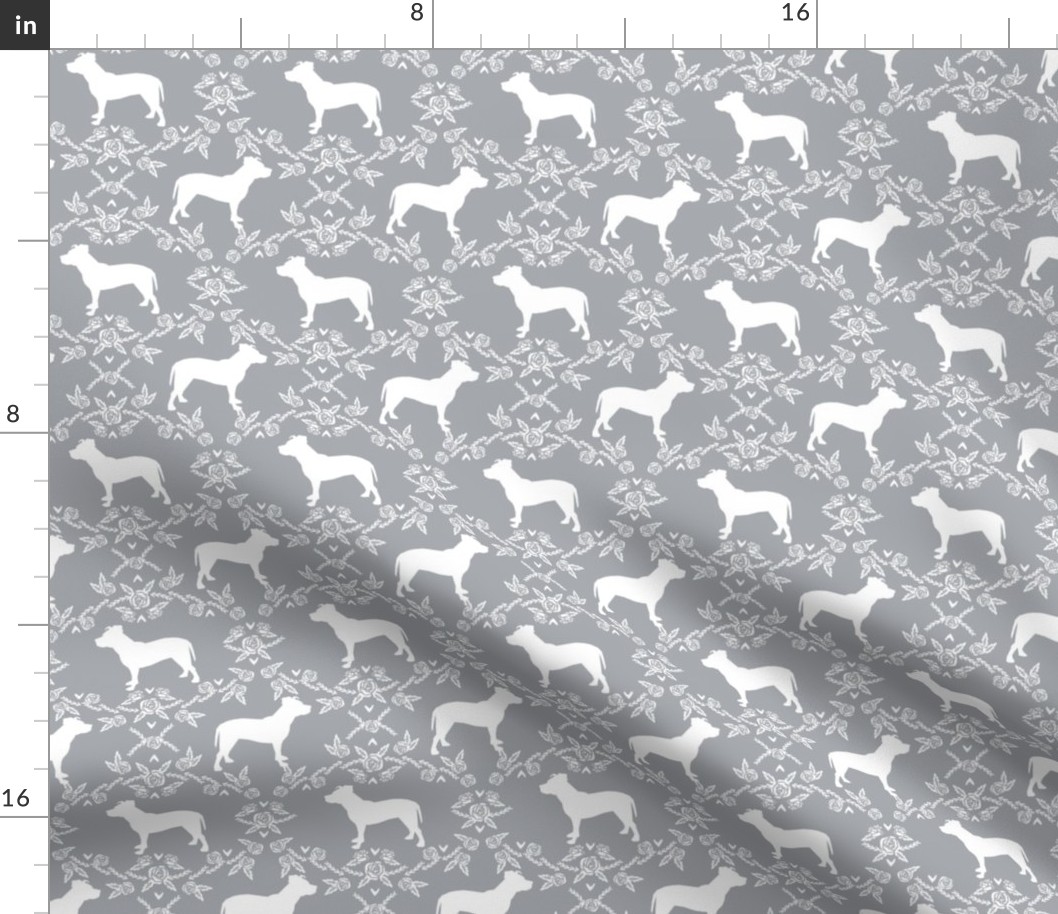 Pitbull floral silhouette dog breed pattern grey