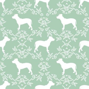 Pitbull floral silhouette dog breed pattern mint