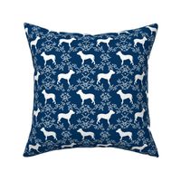 Pitbull floral silhouette dog breed pattern navy