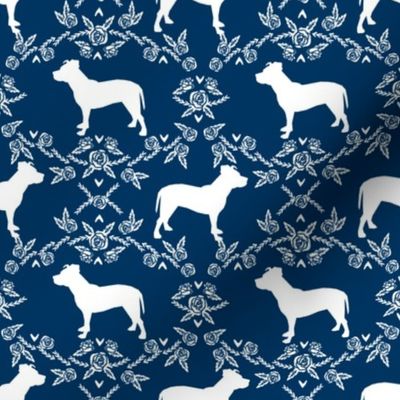 Pitbull floral silhouette dog breed pattern navy