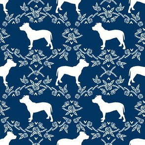 Pitbull floral silhouette dog breed pattern navy