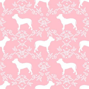 Pitbull floral silhouette dog breed pattern pink