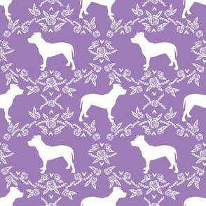 Pitbull floral silhouette dog breed pattern purple