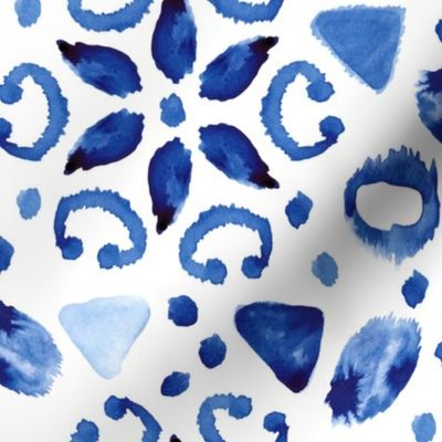 17-10Z Ikat Watercolor Blue Indigo Boho White Floral Triangle Home Decor_Miss Chiff Designs