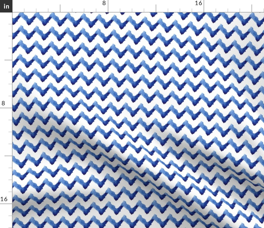 17-10X Blue Chevron Ikat Watercolor Indigo Boho Blue White Tribal_Miss Chiff Designs