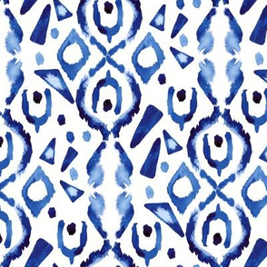 17-10W Blue Ikat Watercolor Indigo Boho White tribal Triangle Spots home decor_Miss Chiff Designs