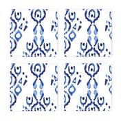 17-10V Blue Indigo Ikat  Abstract  Boho Stripe 