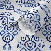 17-10V Blue Indigo Ikat  Abstract  Boho Stripe 