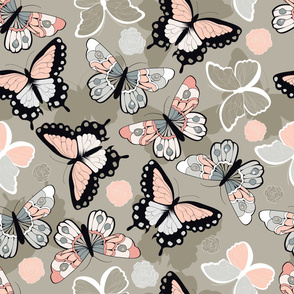 Colorful butterflies on gray background