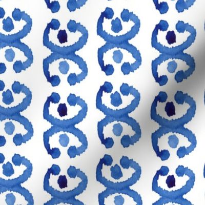 17-10R Blue Indigo Boho Watercolor White Horse shoe Ikat Tribal White Home Decor_Miss Chiff Designs