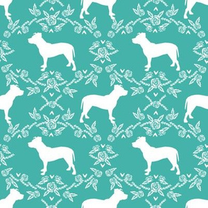 Pitbull floral silhouette dog breed pattern turquoise