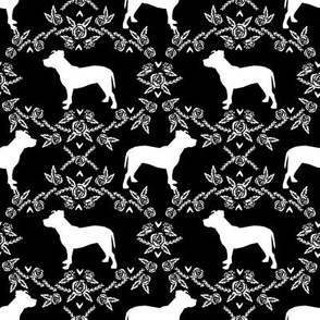 Pitbull floral silhouette dog breed pattern black and white
