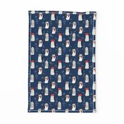 winter penguins // penguin in hats and scarves winter pingu holiday xmas fabric - navy