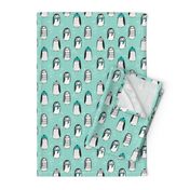 winter penguins // penguin in hats and scarves winter pingu holiday xmas fabric - mint