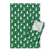 winter penguins // penguin in hats and scarves winter pingu holiday xmas fabric - green