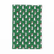 winter penguins // penguin in hats and scarves winter pingu holiday xmas fabric - green