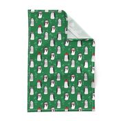 winter penguins // penguin in hats and scarves winter pingu holiday xmas fabric - green