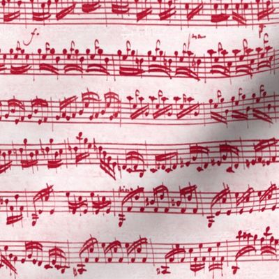 Bach's handwritten sheet music - seamless, candycane red