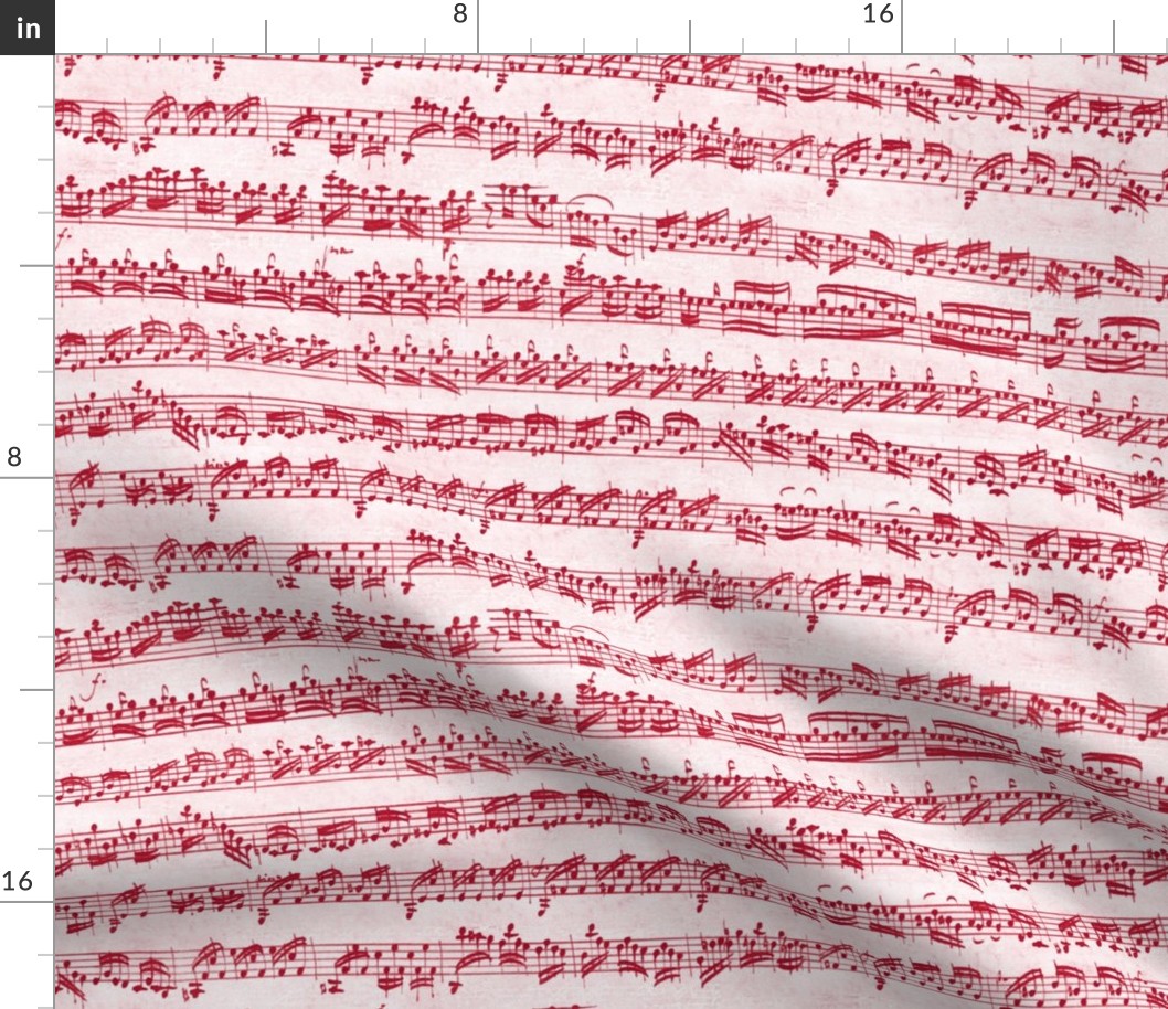 Bach's handwritten sheet music - seamless, candycane red