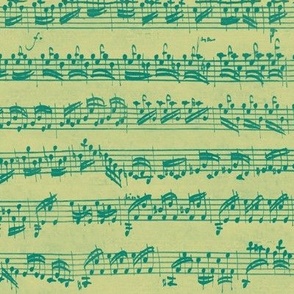 Bach's handwritten sheet music - seamless, green on gold