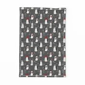 winter penguins // penguin in hats and scarves winter pingu holiday xmas fabric - charcoal