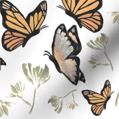 Watercolor Butterfly Painting (Orange, Silver, Green)