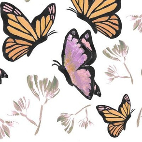 Watercolor Butterfly Painting (Rose, Orange, Olive Green)