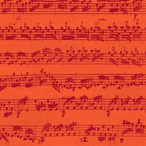 Bach's handwritten sheet music - seamless, ruby on vermilion