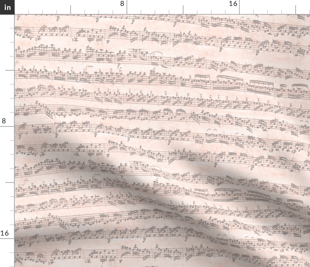Bach's handwritten sheet music - seamless, grey on peach