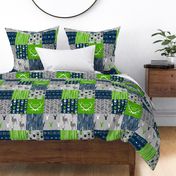 6” squares Patchwork deer with Seahawks Green