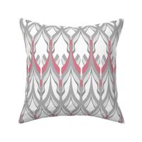 Zigzag white grey and pink hues . 