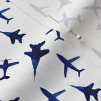 Watercolor airplanes in blue