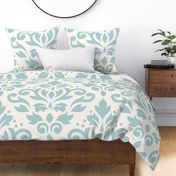 Scroll Damask Pattern Blue on Cream