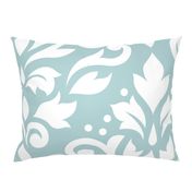 Scroll Damask Pattern White on Blue