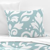 Scroll Damask Pattern White on Blue