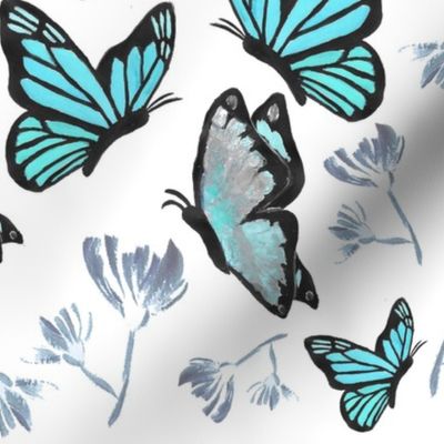 Watercolor Butterfly Painting (Turquoise, Blue)
