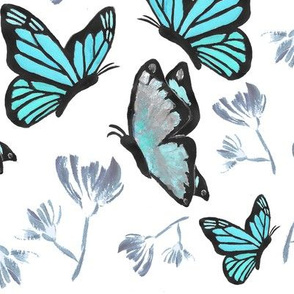 Watercolor Butterfly Painting (Turquoise, Blue)