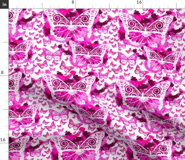Fabric By The Yard Pink Butterfly Fairies On White