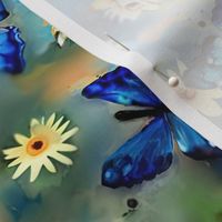 Blue watercolor butterflies